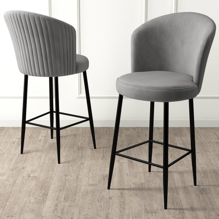 Hanah Home Taburetes de Bar Grey, Black - Metal, Tela Babyface - Altura Asiento 70cm, Ancho 46cm